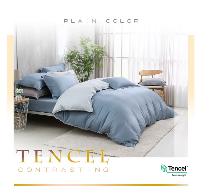 鴻宇 HongYew - 雙人特大床包枕套組/ 天絲300織 / 素色 天絲 萊賽爾-帕迪藍