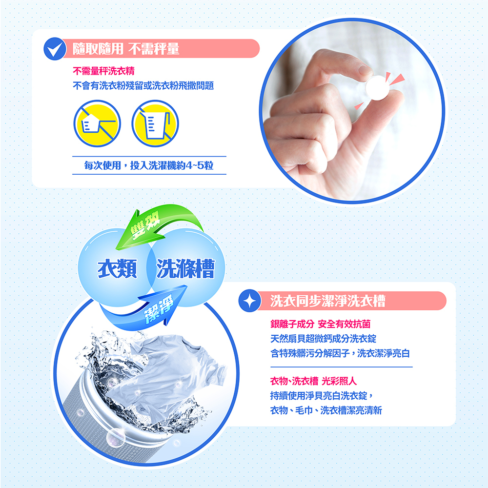 Careshe 可而喜 - 淨貝天然亮白洗衣錠-120錠/90g/盒