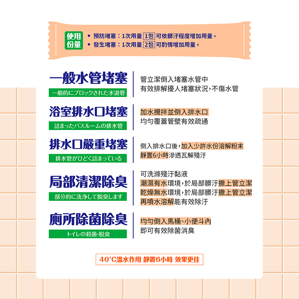 Careshe 可而喜 - 管立潔水管疏通清潔除臭劑-20g*10包/盒