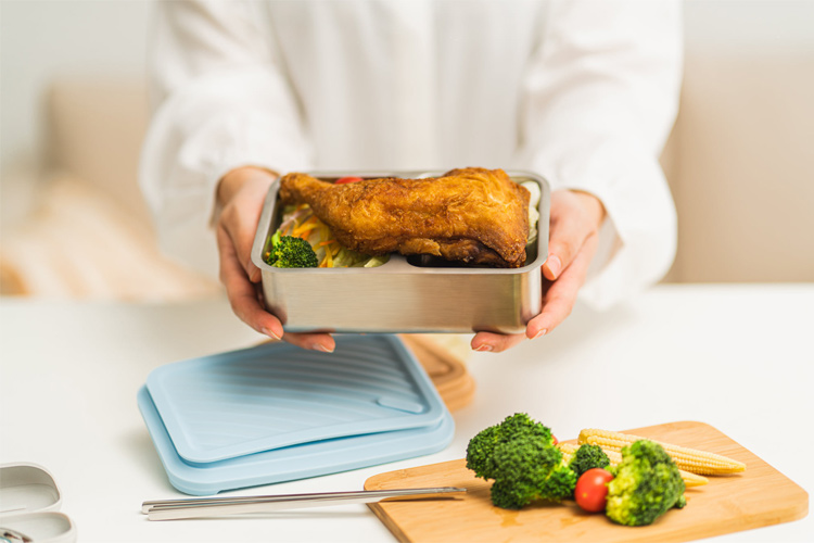 LiFE RiCH - Double Box 可微波304不鏽鋼便當盒/分隔盤/100%白金矽膠專利伸縮上蓋-奶茶裸-801-1000ml