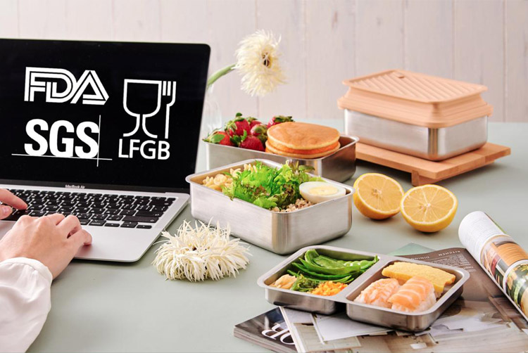 LiFE RiCH - Double Box 可微波304不鏽鋼便當盒/分隔盤/100%白金矽膠專利伸縮上蓋-奶茶裸-801-1000ml