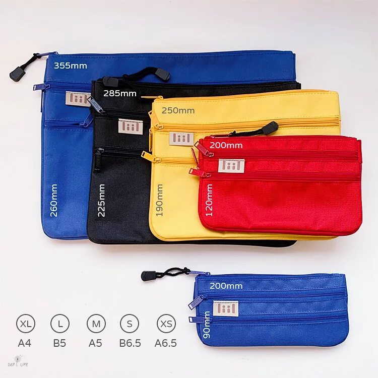 理理 liil - 紋理三拉鍊收納文件袋/筆袋-風鈴藍 (XS-200x90x40mm)