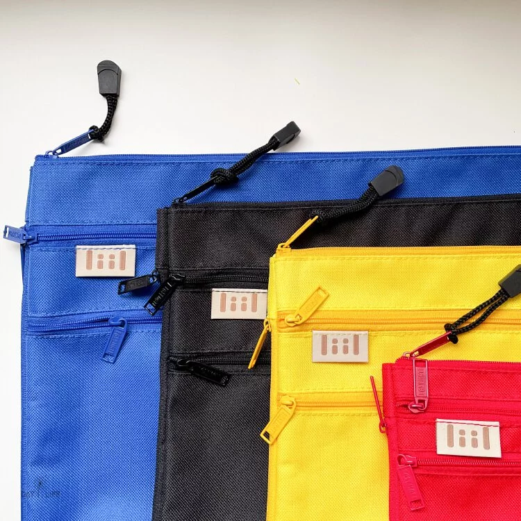 理理 liil - 紋理三拉鍊收納文件袋/筆袋-風鈴藍 (XS-200x90x40mm)