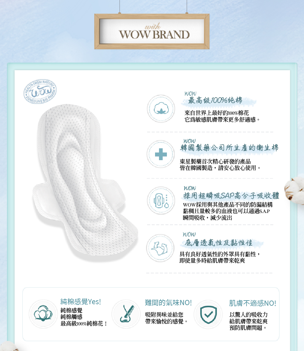韓國東星 DONGSUNG - WOW超薄純棉衛生棉 (護墊)-20片