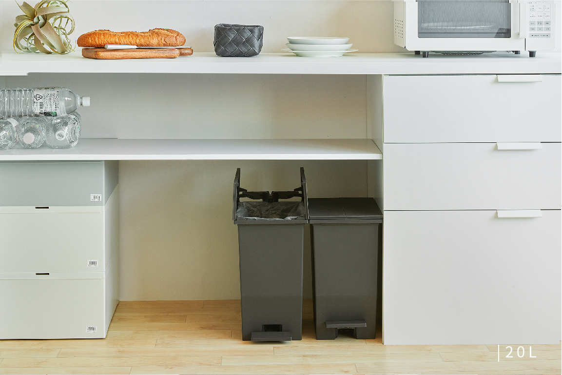 日本 RISU - (H&H系列)踩踏對開分類垃圾桶 20L-灰色