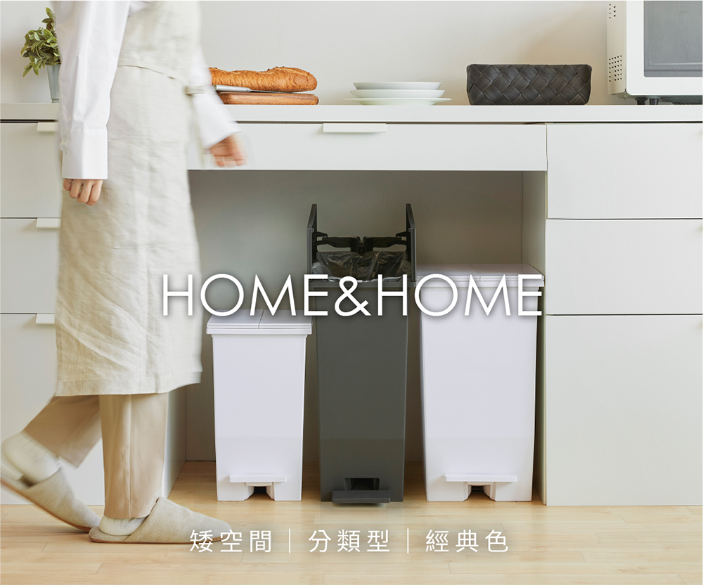 日本 RISU - (H&H系列)踩踏對開分類垃圾桶 20L-灰色