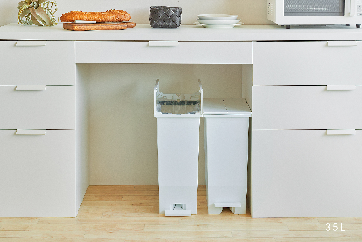 日本 RISU - (H&H系列)踩踏對開分類垃圾桶 35L-灰色