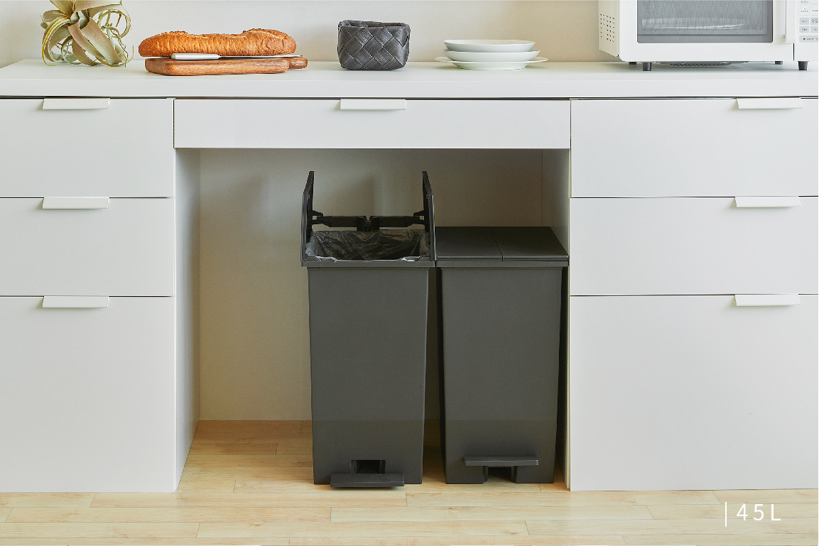 日本 RISU - (H&H系列)踩踏對開分類垃圾桶 45L-灰色