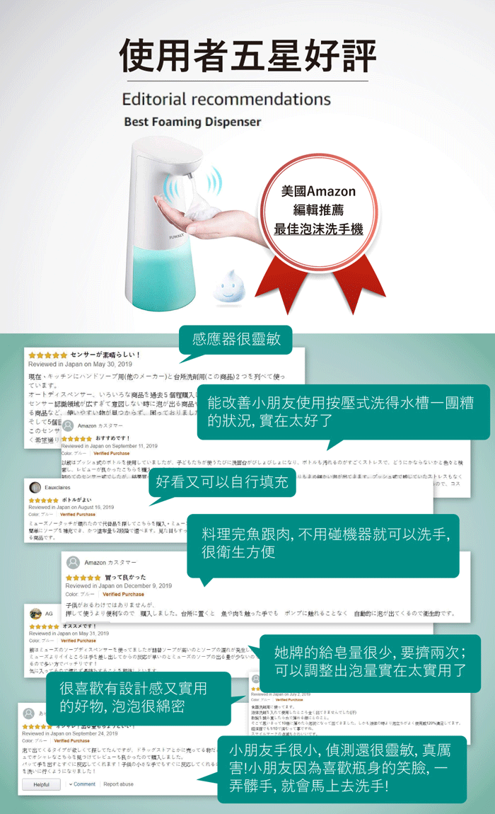 日本 Fuwaly - 微笑泡泡給皂機/自動感應洗手機-藍色