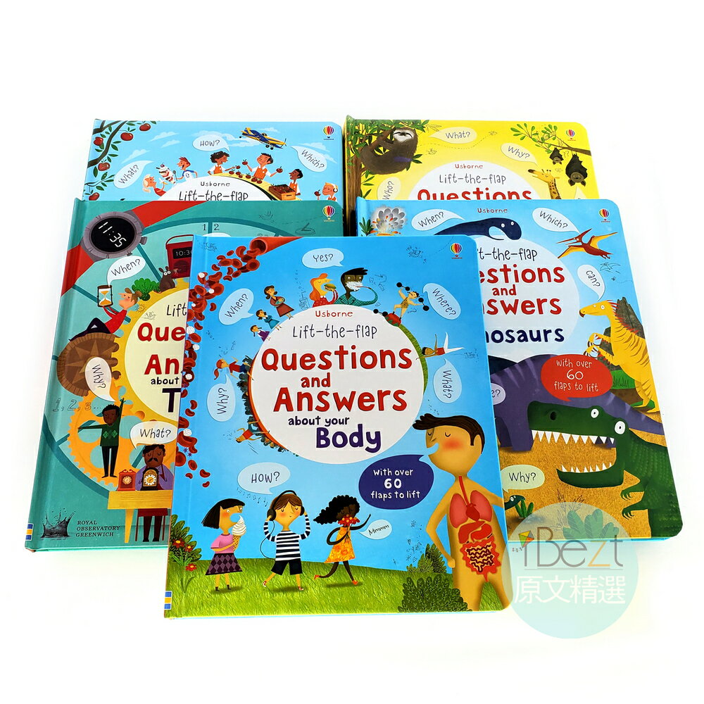 Usborne Lift-the-flap Question And Answers Box Set(5 Books) | 翻翻書 | 機關 | 進口 | 原文 | 恐龍 | 食物 | 身體 | 時間 | 動物 | 套書 | 3