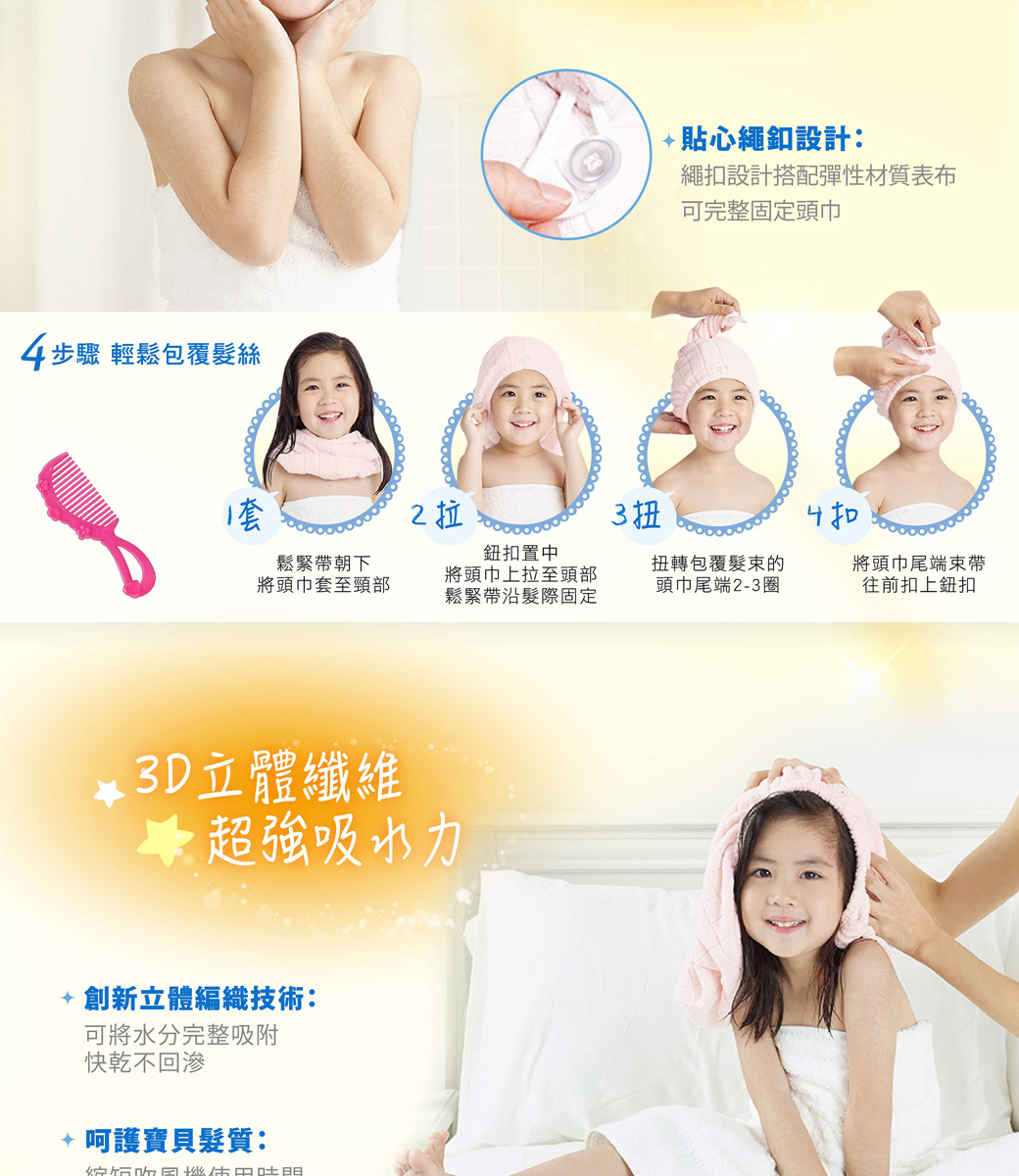 美國 3M - SPA 纖柔快乾頭巾-兒童