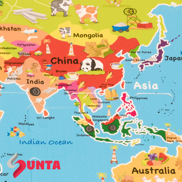 Sunta - 彩色印圖拼接墊-小小地球 (32x32cm)-6片