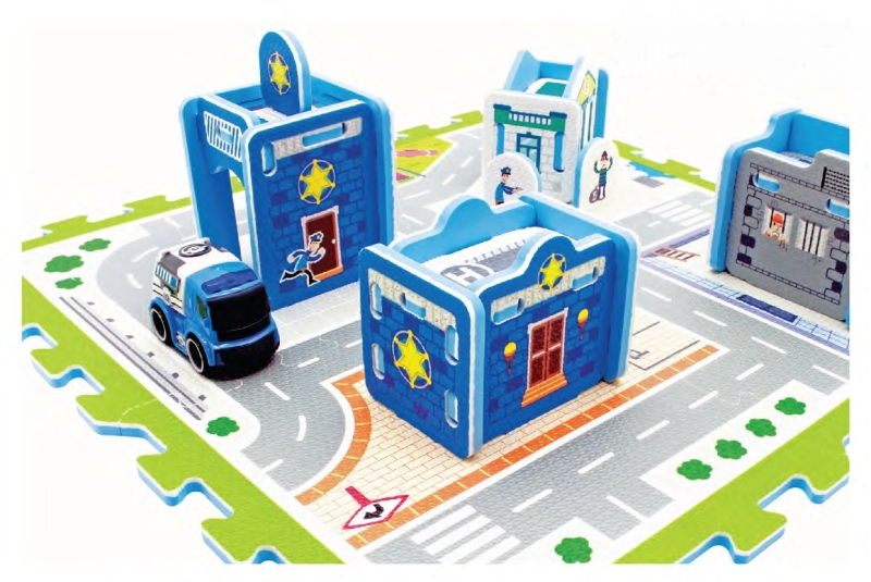 Sunta - 立體印圖拼接墊-帥氣警察局 (32x32cm)-4片+配件