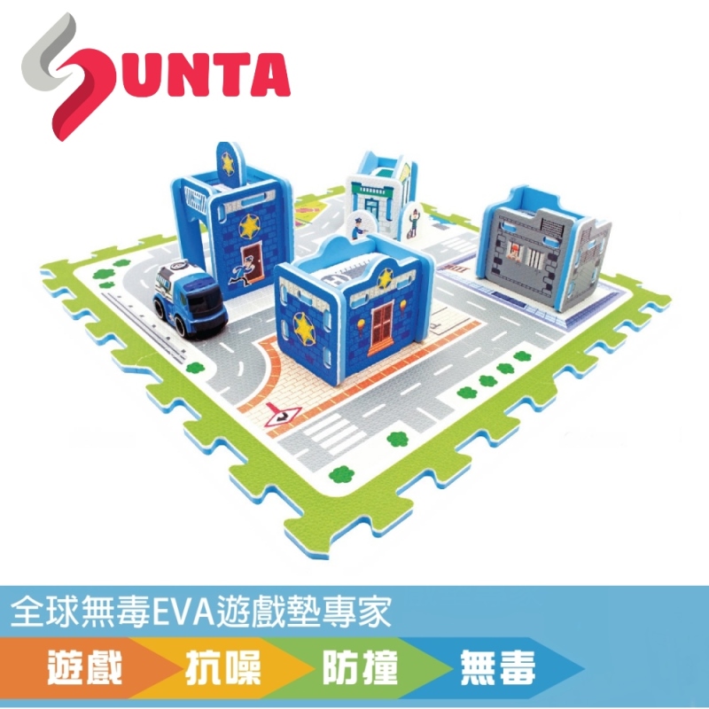 Sunta - 立體印圖拼接墊-帥氣警察局 (32x32cm)-4片+配件