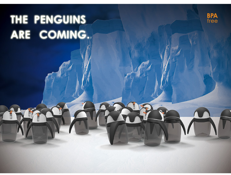 荷蘭 Umee - 優酷企鵝雙握把吸管水杯-灰色-240ml