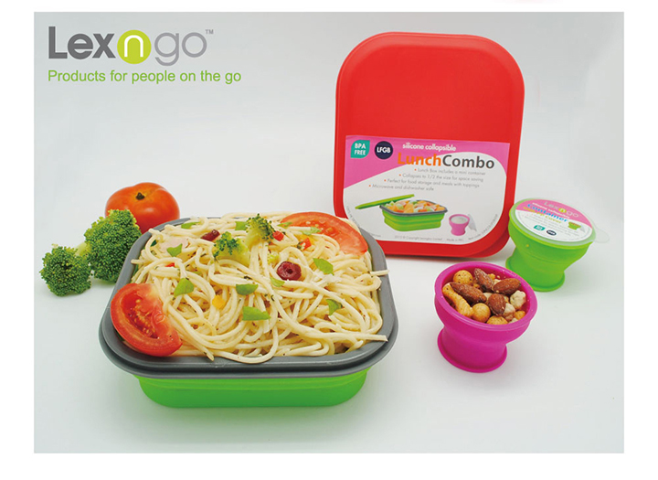 Lexngo - 可折疊午餐組-紅 (大)-午餐盒-850ml*1+醬料罐-80ml*1
