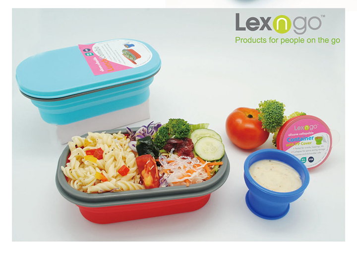 Lexngo - 可折疊午餐組-紅 (小)-午餐盒-580ml*1+醬料罐-80ml*1