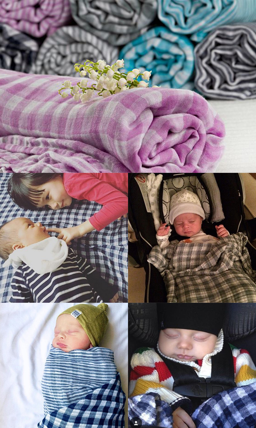 加拿大 lulujo - 嬰兒雙面包巾-條紋/格紋-藍色