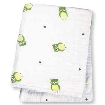 加拿大 lulujo - 嬰兒包巾-綠貓頭鷹