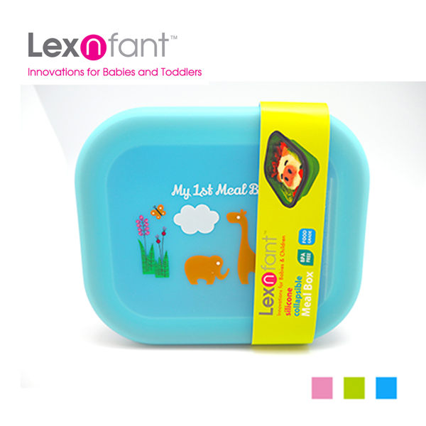 Lexngo - 兒童矽膠餐盒-粉 (大_19x16x5.8cm)-摺疊高 3cm