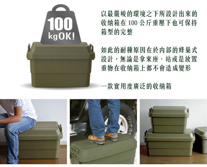 日本 RISU - TRUNK CARGO 多功能環保耐重收納箱-軍綠色-50L