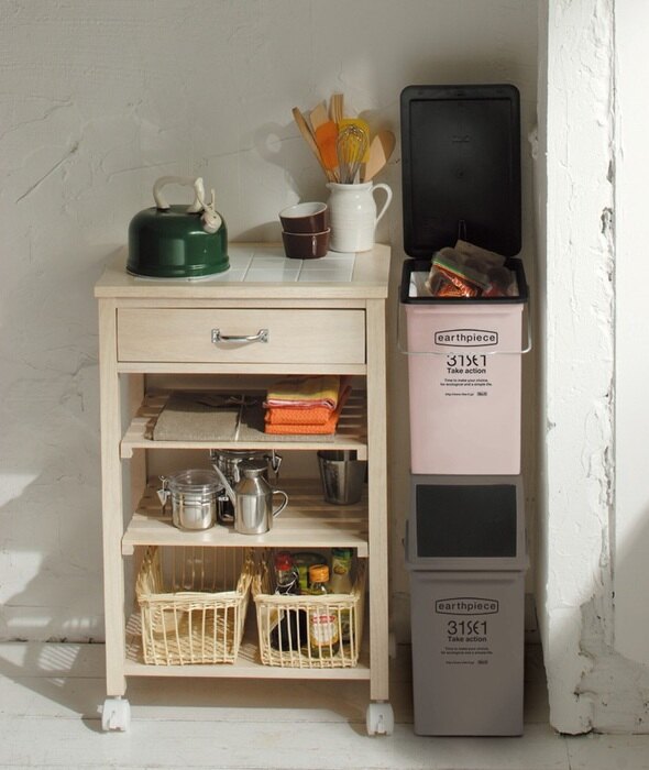 日本 like-it - earthpiece 上蓋按壓式可堆疊垃圾桶-粉紅色-17L