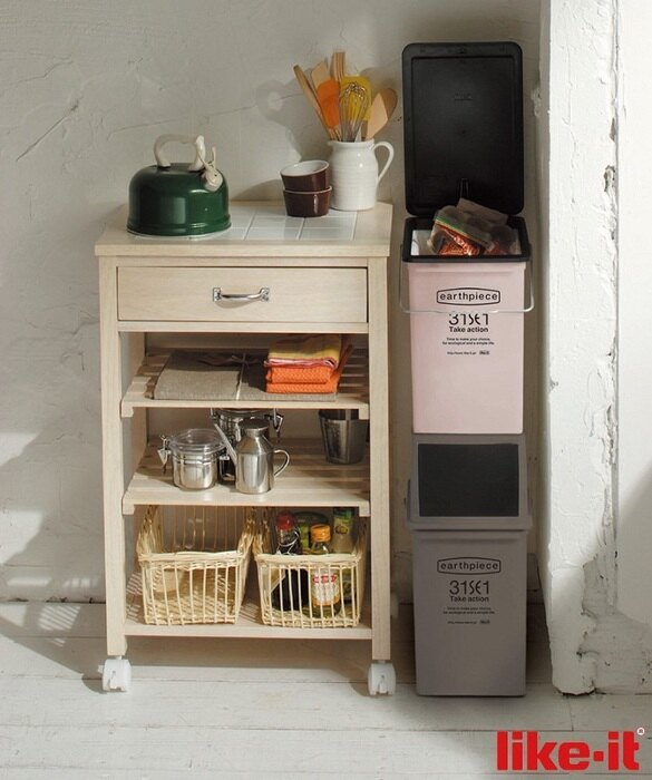 日本 like-it - earthpiece 前開式可堆疊垃圾桶-綠色-17L