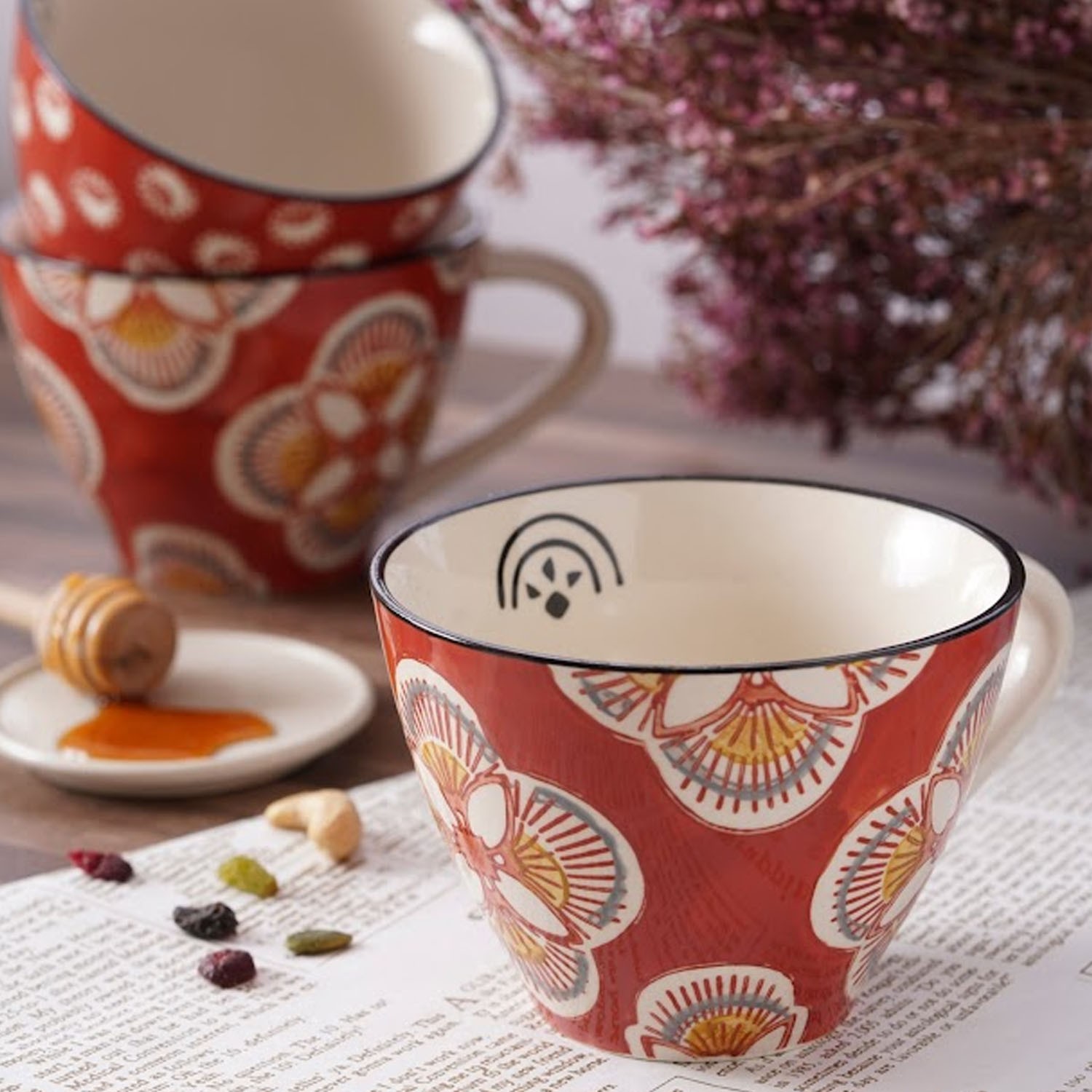 花磚拿鐵杯系列-磚紅色 (12x8.5cm/400ml)-2入