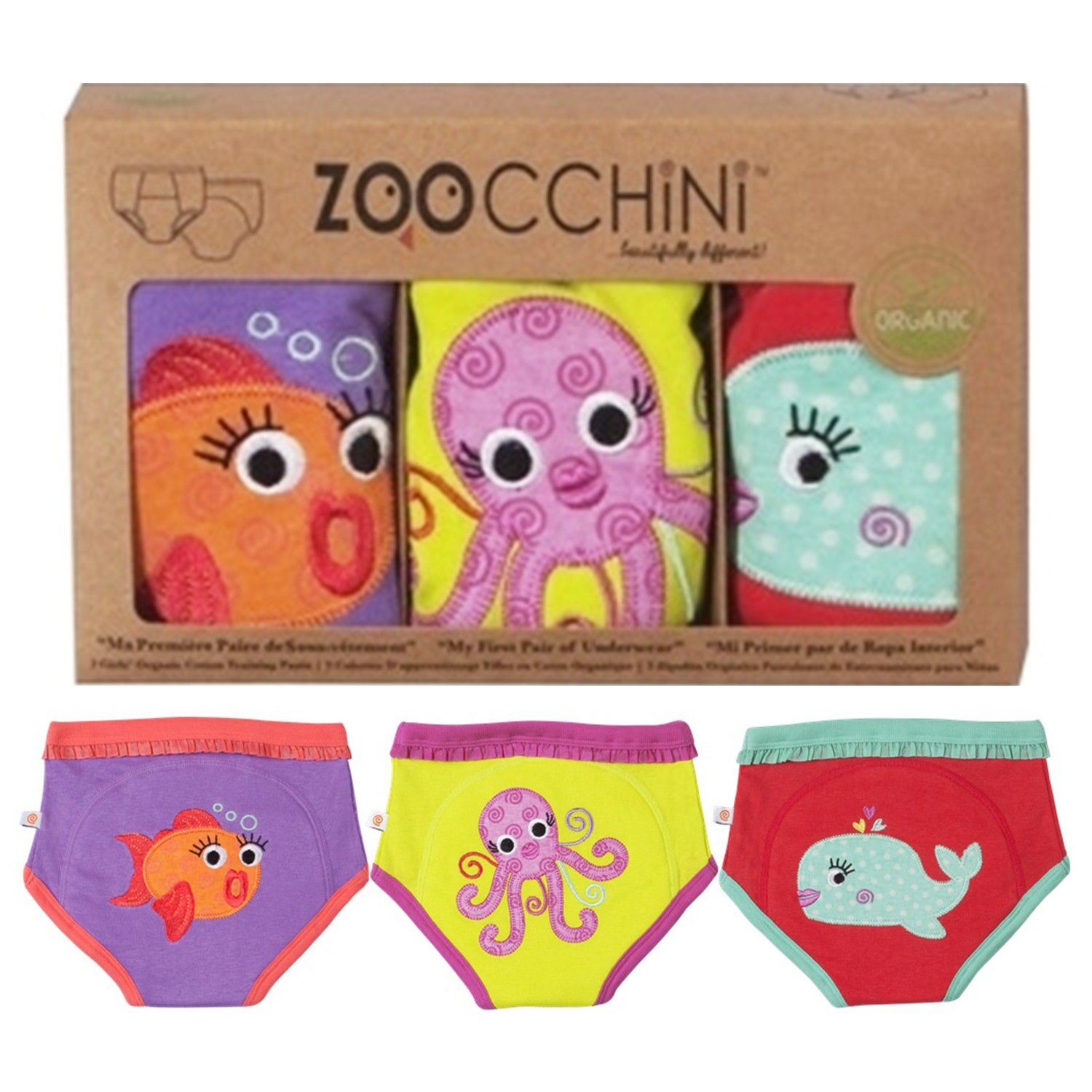 100%有機棉海洋系列學習褲3入-女 (2-3y)