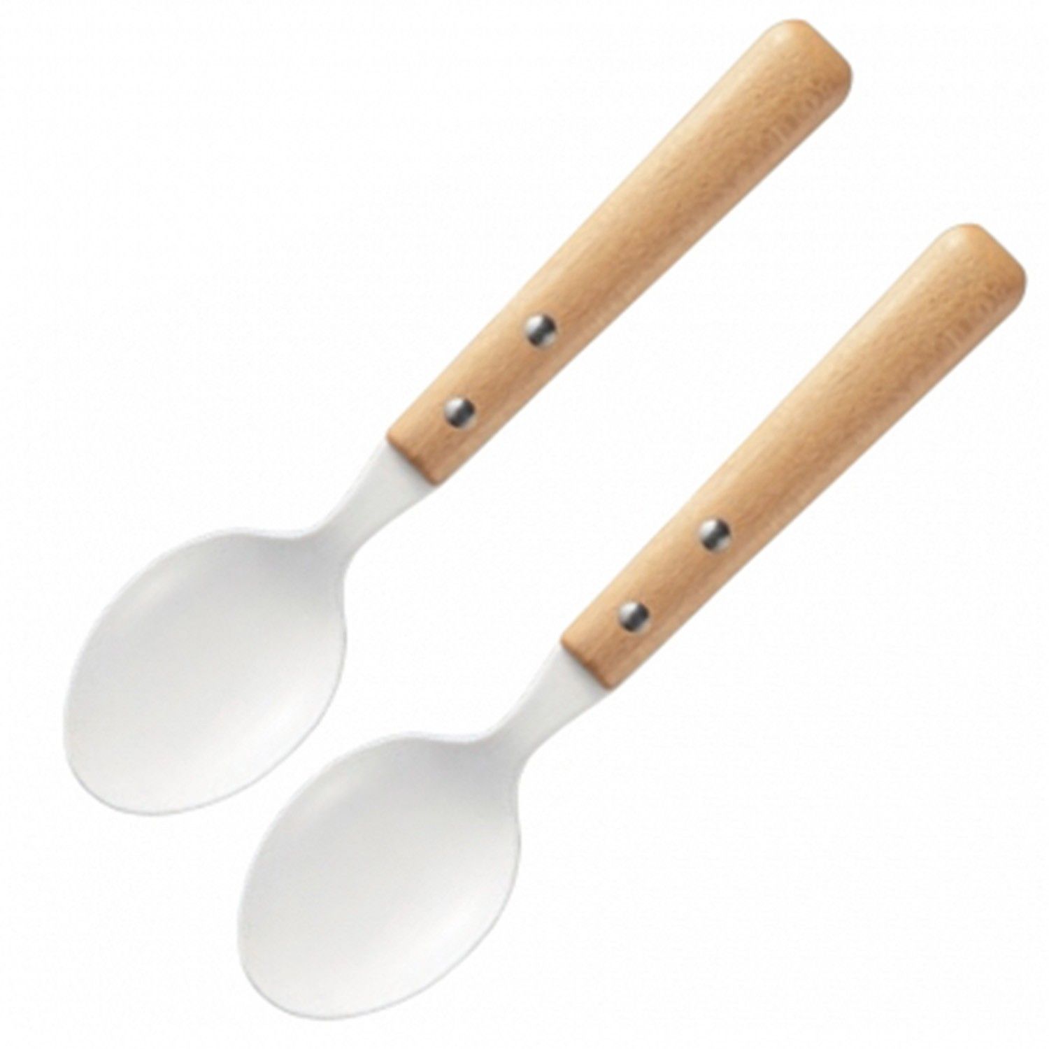 原木琺瑯甜點叉子-2入-白色 ((約)寬2.7x長19.6 cm)