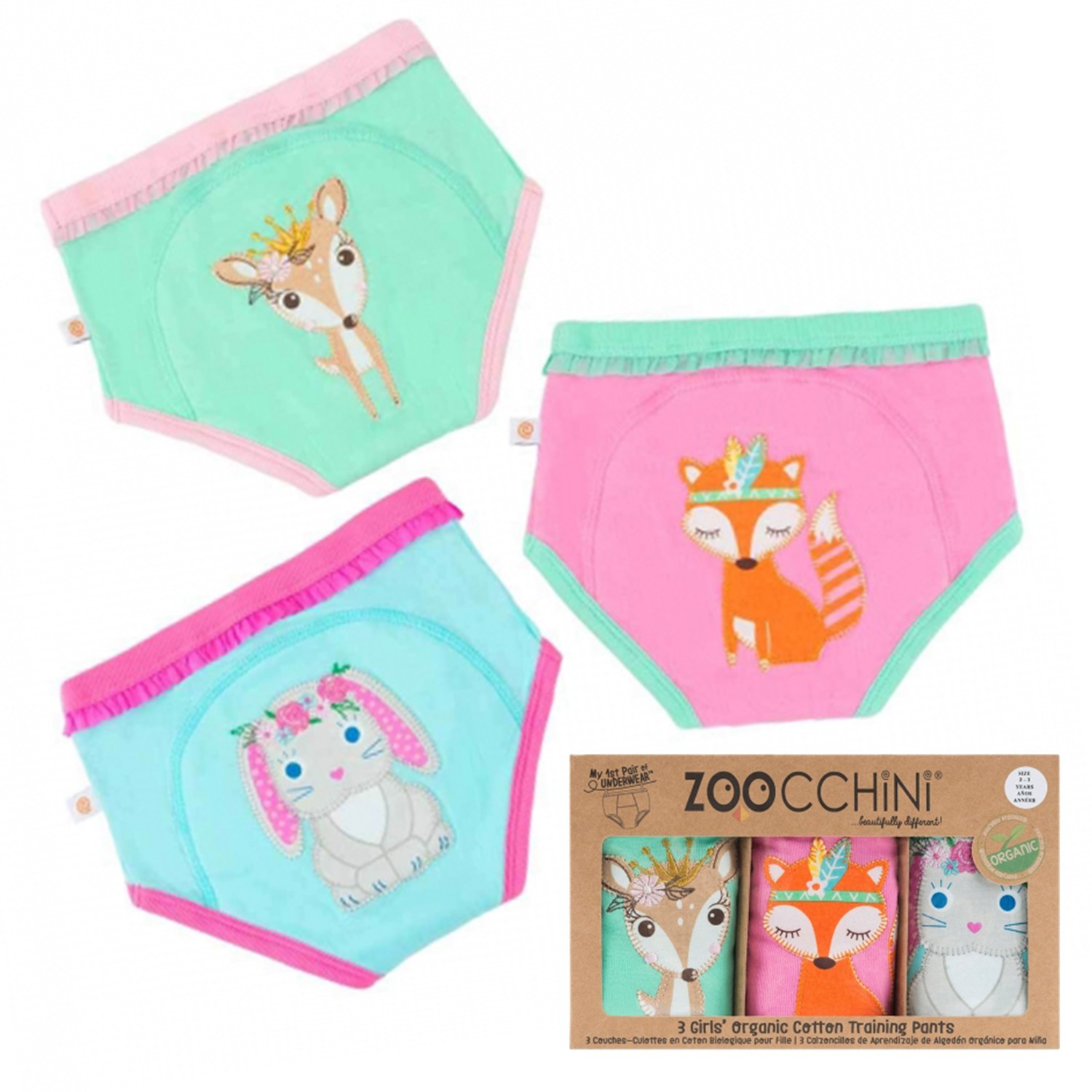 ZOOCCHiNi 夢幻動物學習褲3入-女 (2-3y)