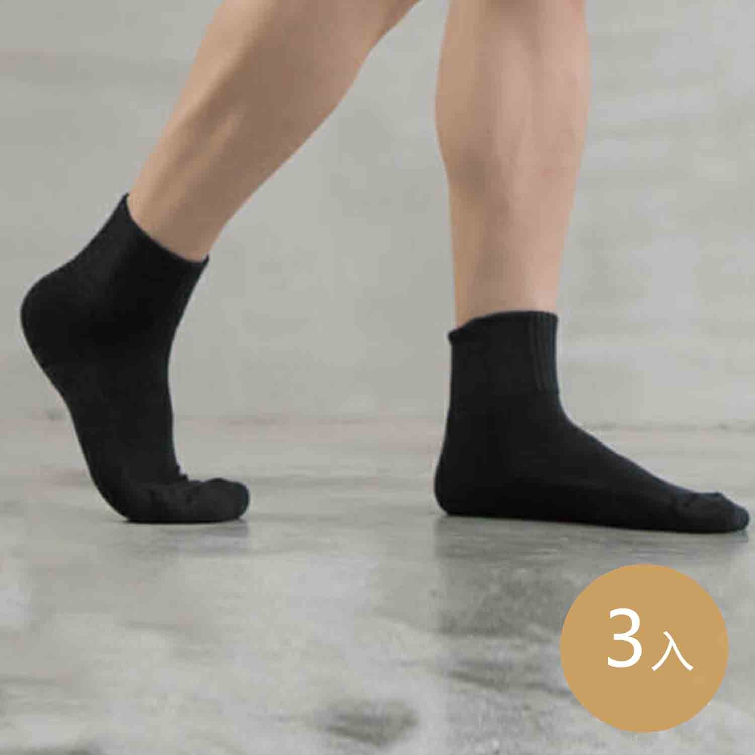 貝柔機能抗菌萊卡除臭襪3入組(男氣墊短襪)-黑色 (24-27cm)