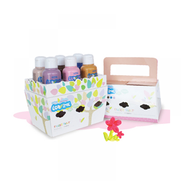 創作手指畫顏料-晶艷六色組-粉紅+橘+紫+膚+咖啡+藍 (50ml)