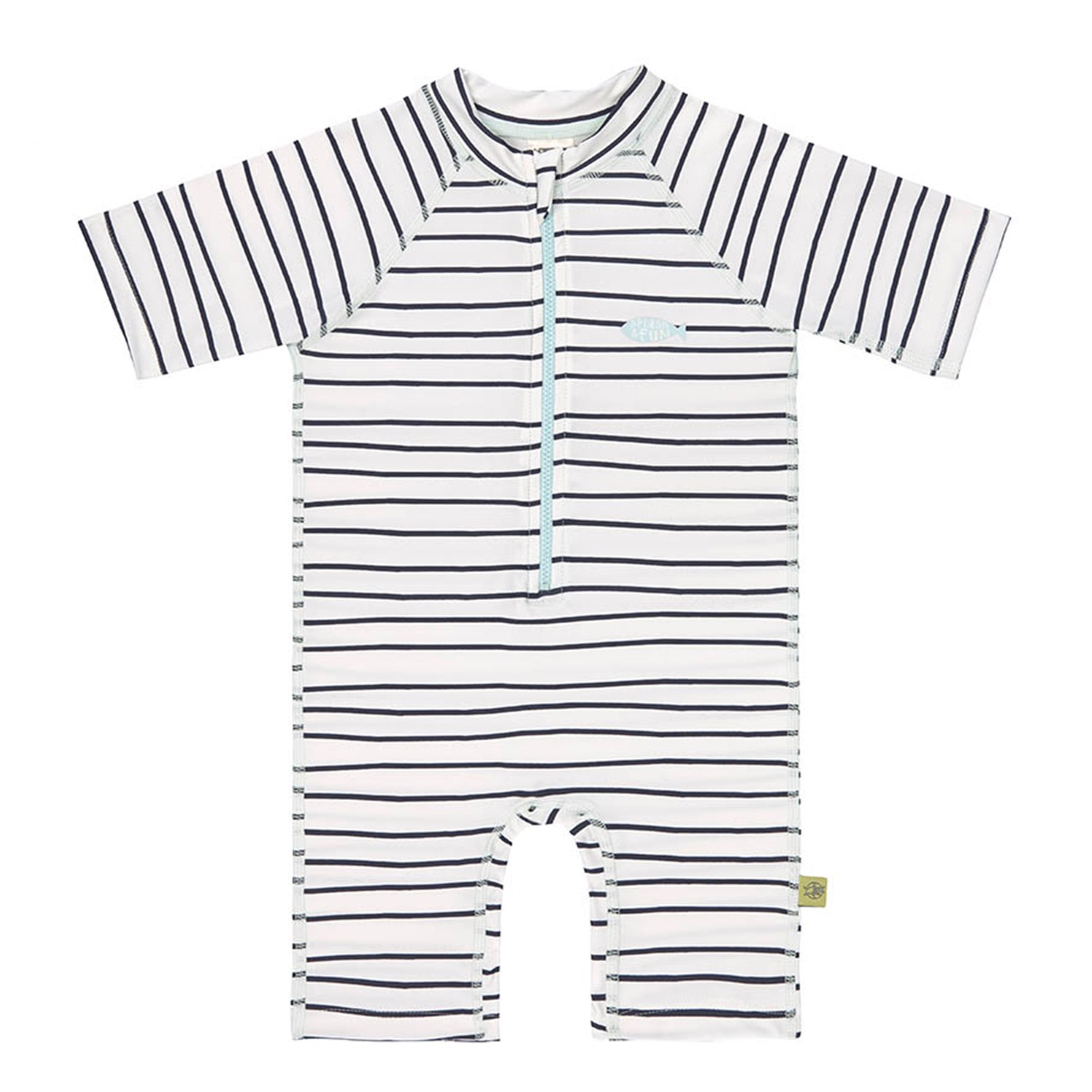 嬰幼兒抗UV短袖連身式泳裝-線條藍 (12個月)