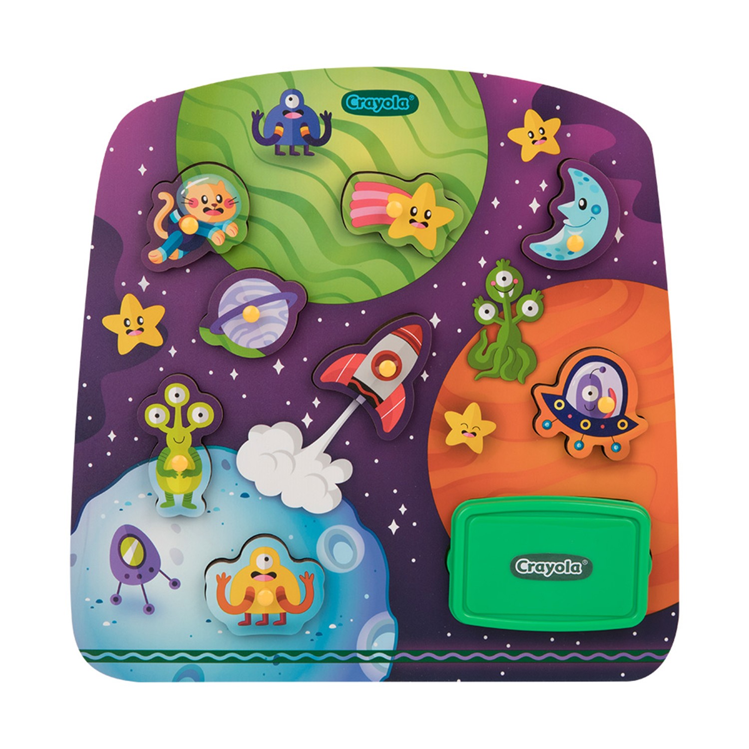 早教創意啟蒙趣味蓋印塗鴉木拼圖-太空探險