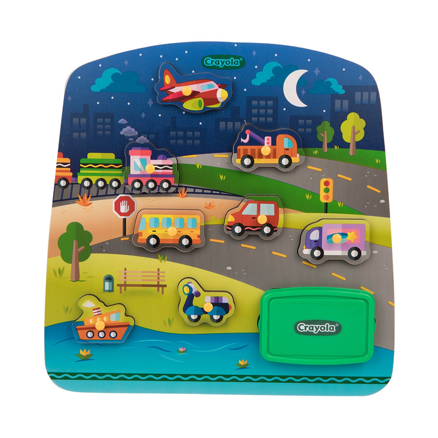 早教創意啟蒙趣味蓋印塗鴉木拼圖-歡樂交通