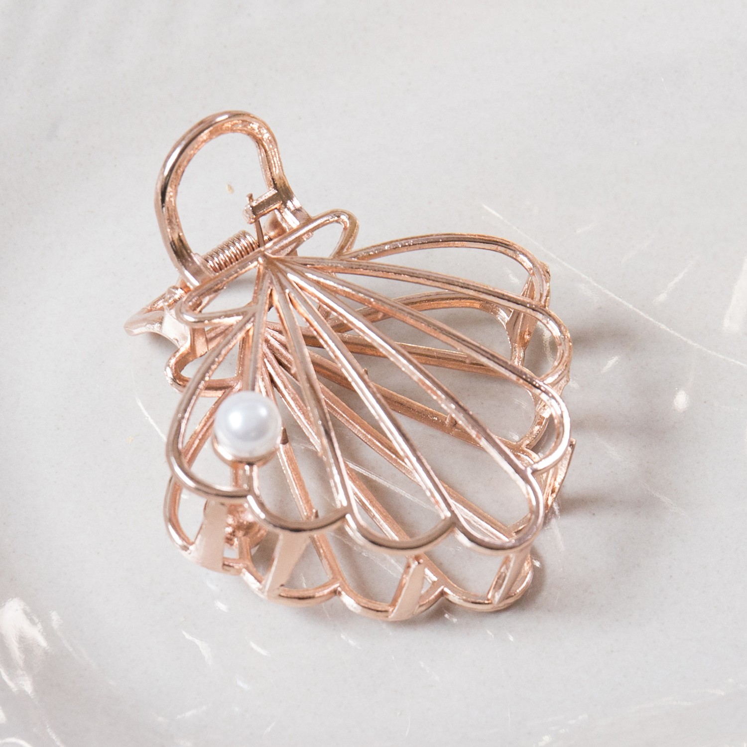 珍珠貝殼金屬抓夾-玫瑰金