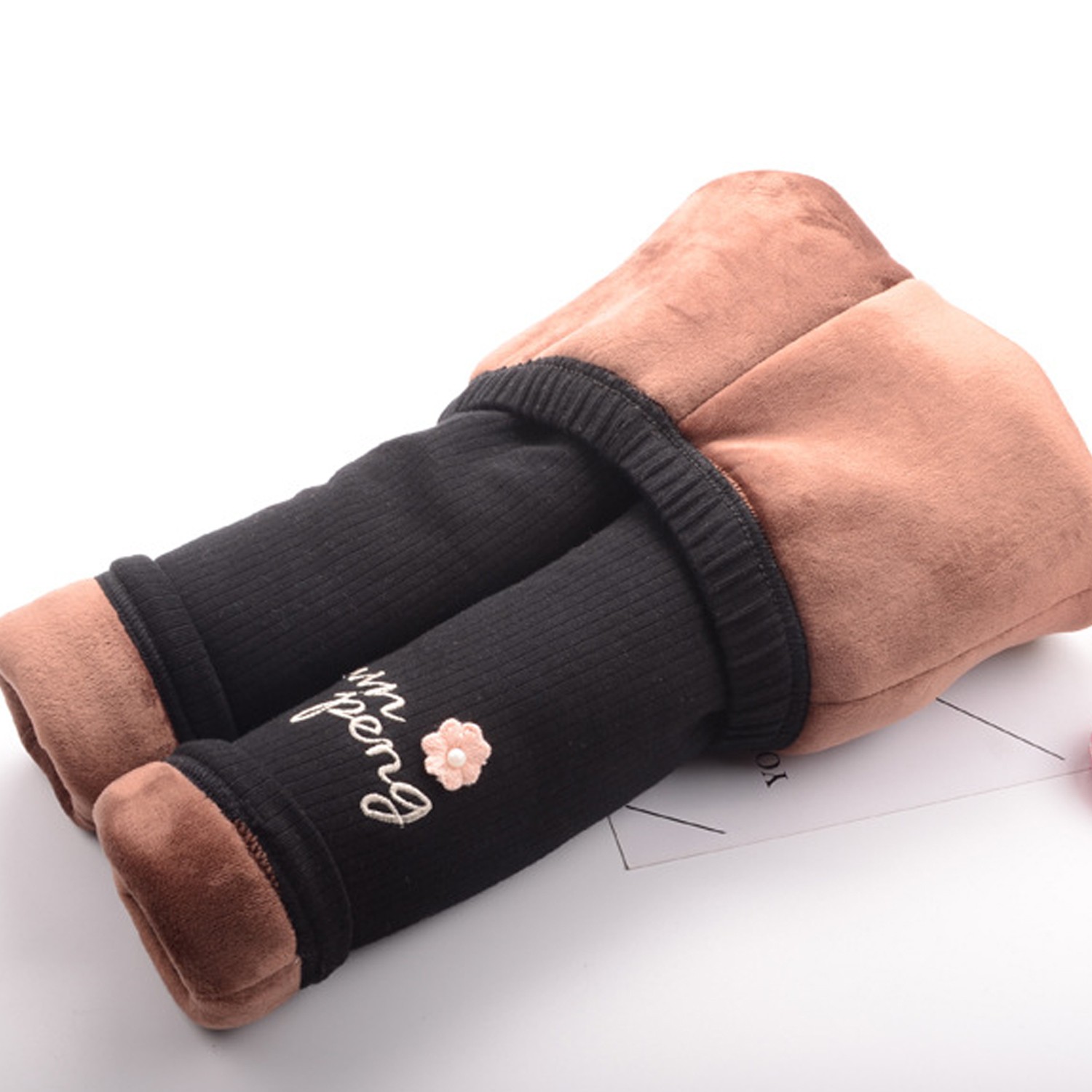 溫暖加絨內搭褲(特厚)-小花-黑色 (100cm)