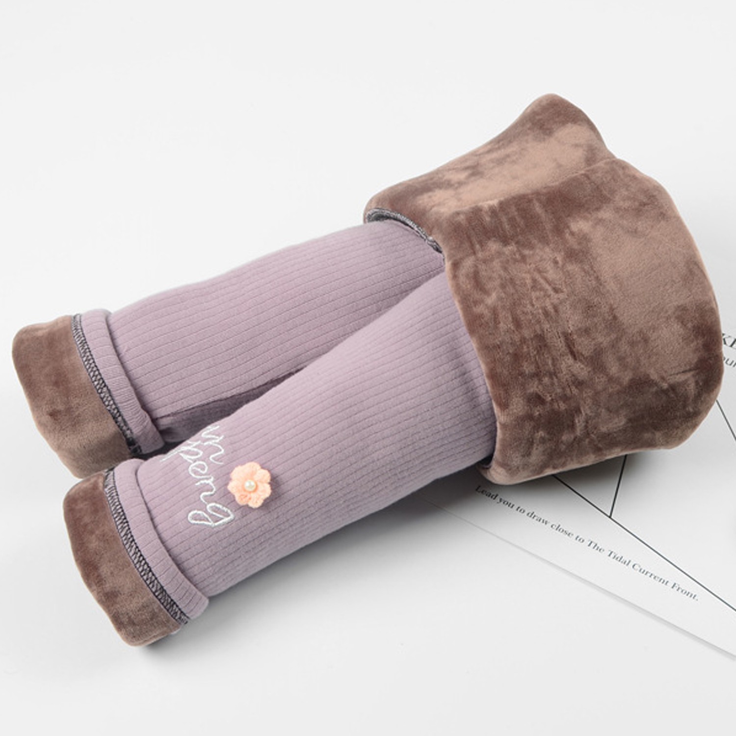 溫暖加絨內搭褲(特厚)-小花-粉色 (100cm)