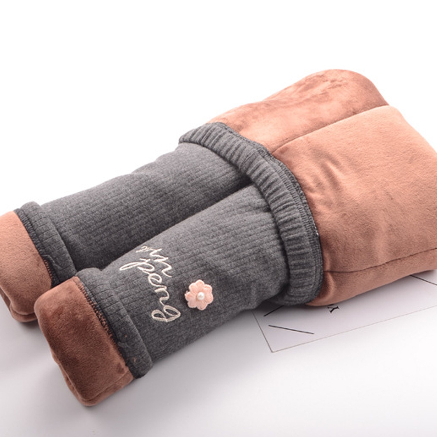 溫暖加絨內搭褲(特厚)-小花-灰色 (100cm)