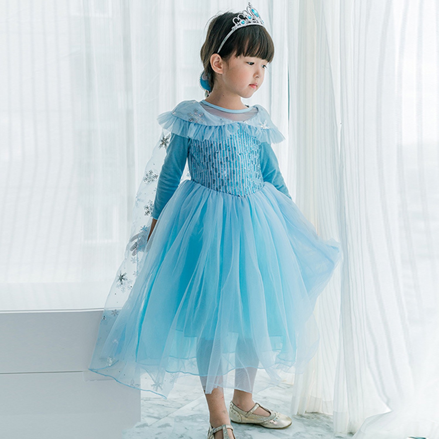 冰雪奇緣艾莎網紗洋裝-長袖 (100cm)