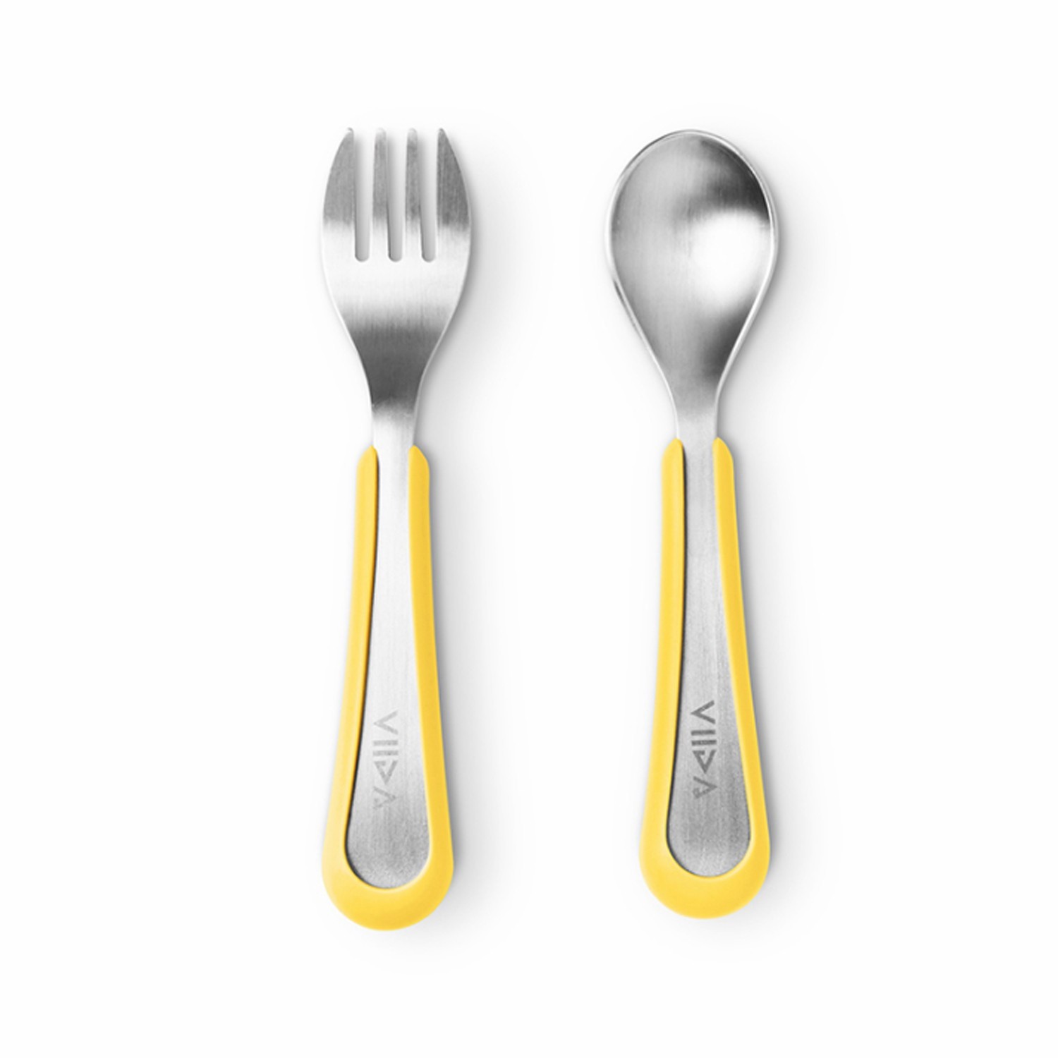Soufflé抗菌不鏽鋼兒童叉匙組(2歲以上)-叉子.湯匙-萊姆黃
