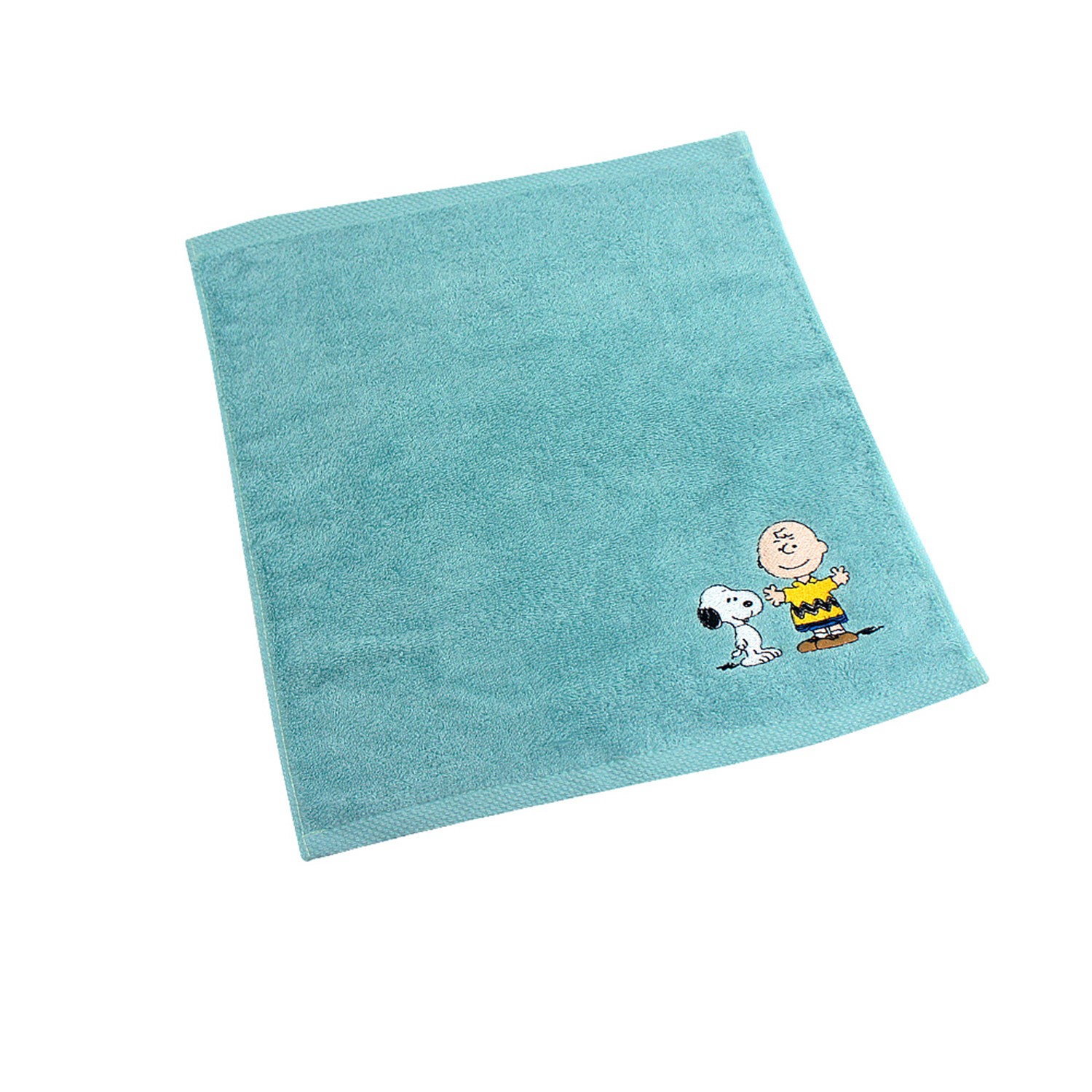 史努比SNOOPY 純棉刺繡方巾-查理布朗-冰雪藍 (33*35(CM))