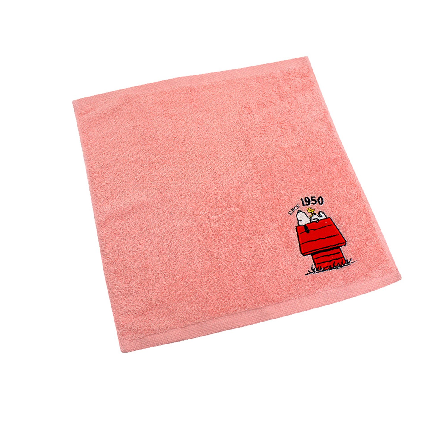 史努比SNOOPY 純棉刺繡方巾-紅屋-珊瑚紅 (33*35(CM))