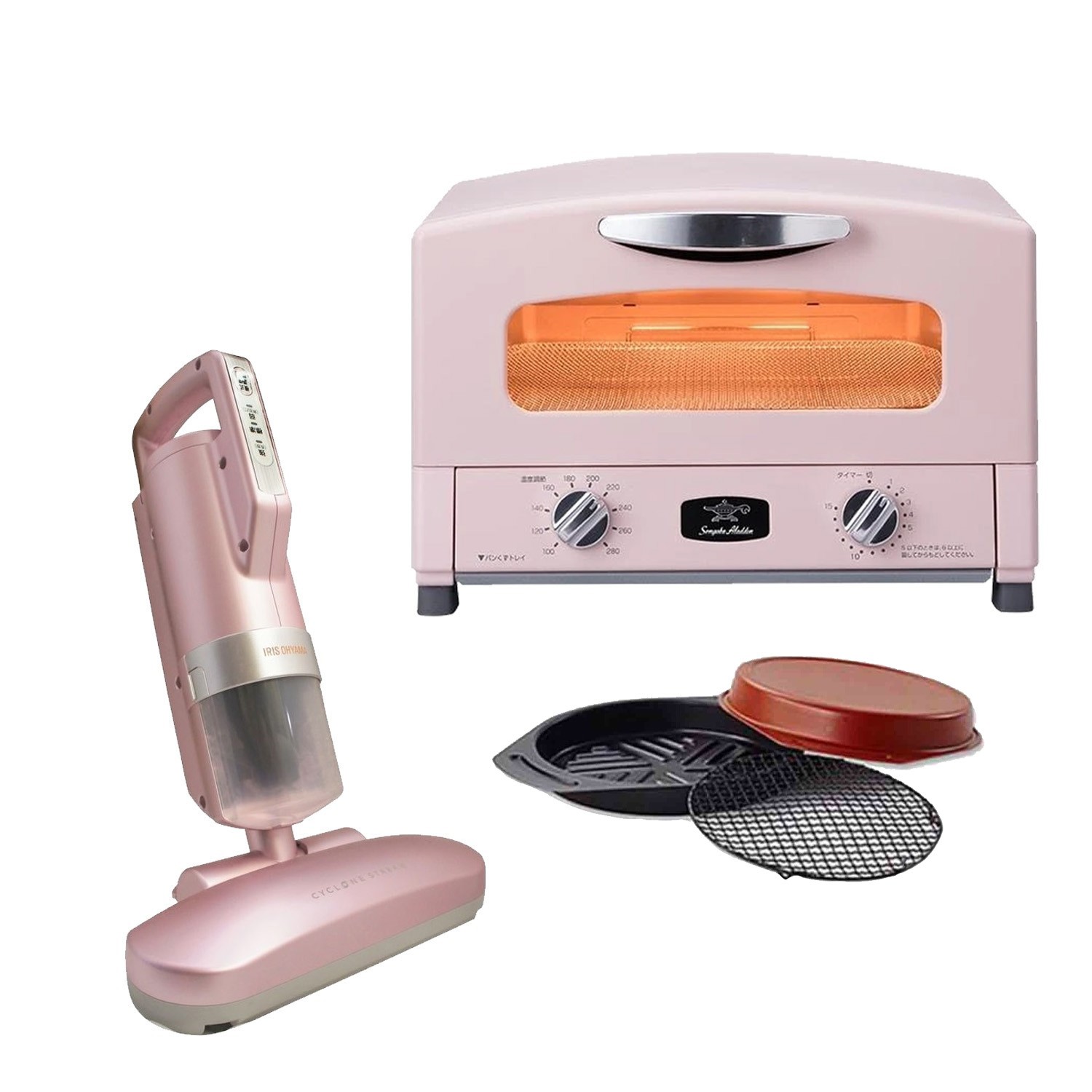 『母親節限定』阿拉丁「專利0.2秒瞬熱」復古多用途烤箱(粉)＋IRIS大拍塵蟎吸塵器3.5