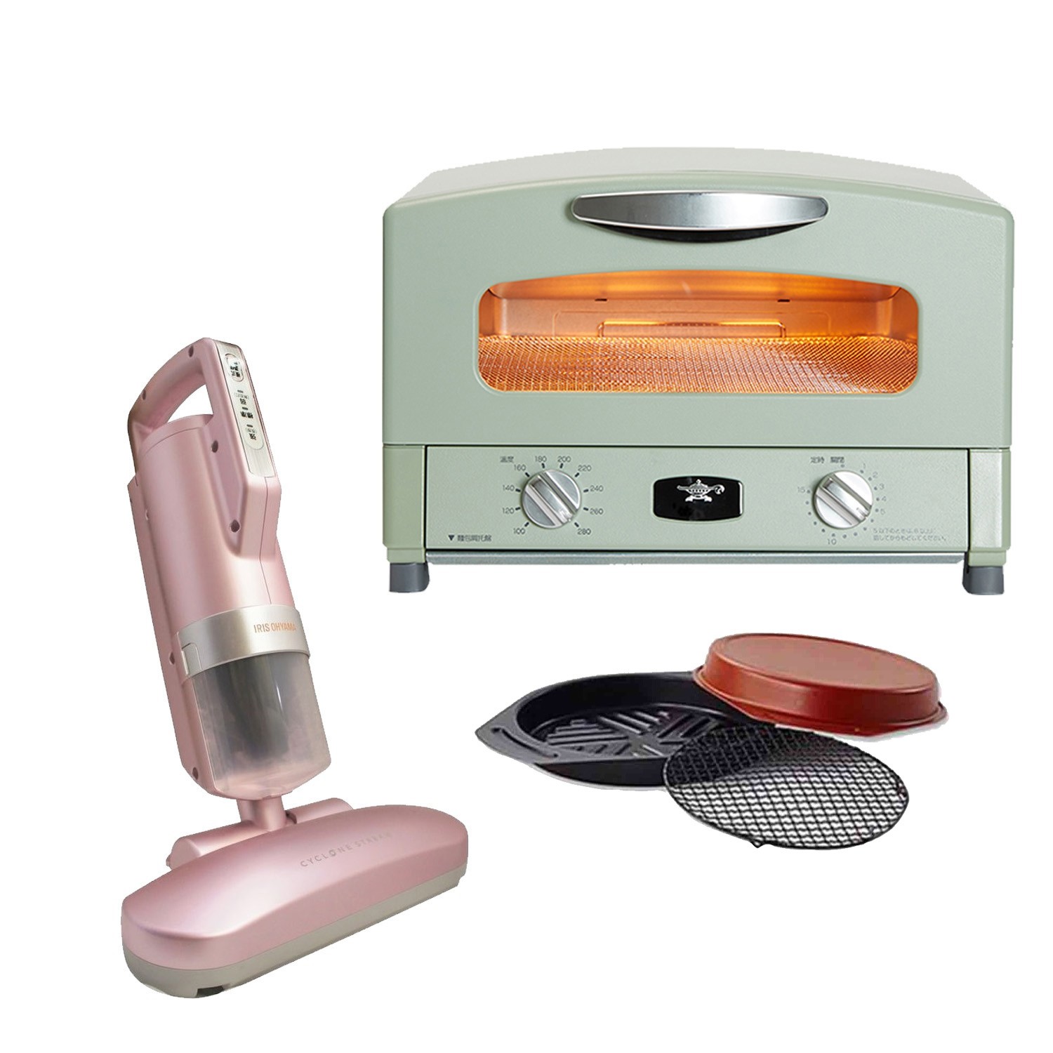 『母親節限定』阿拉丁「專利0.2秒瞬熱」復古多用途烤箱(綠)＋IRIS大拍塵蟎吸塵器3.5