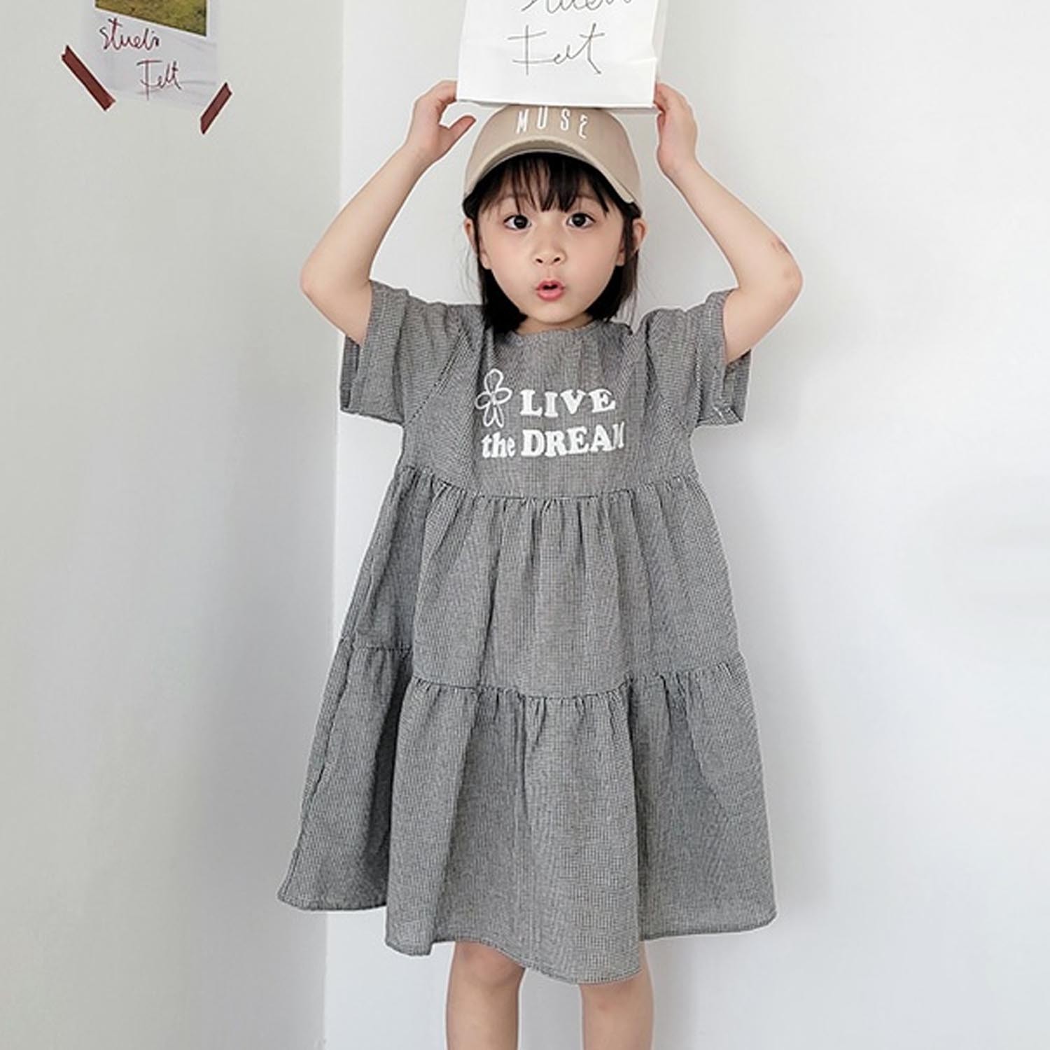 拼接感長版洋裝-灰 (5號[90-95cm])