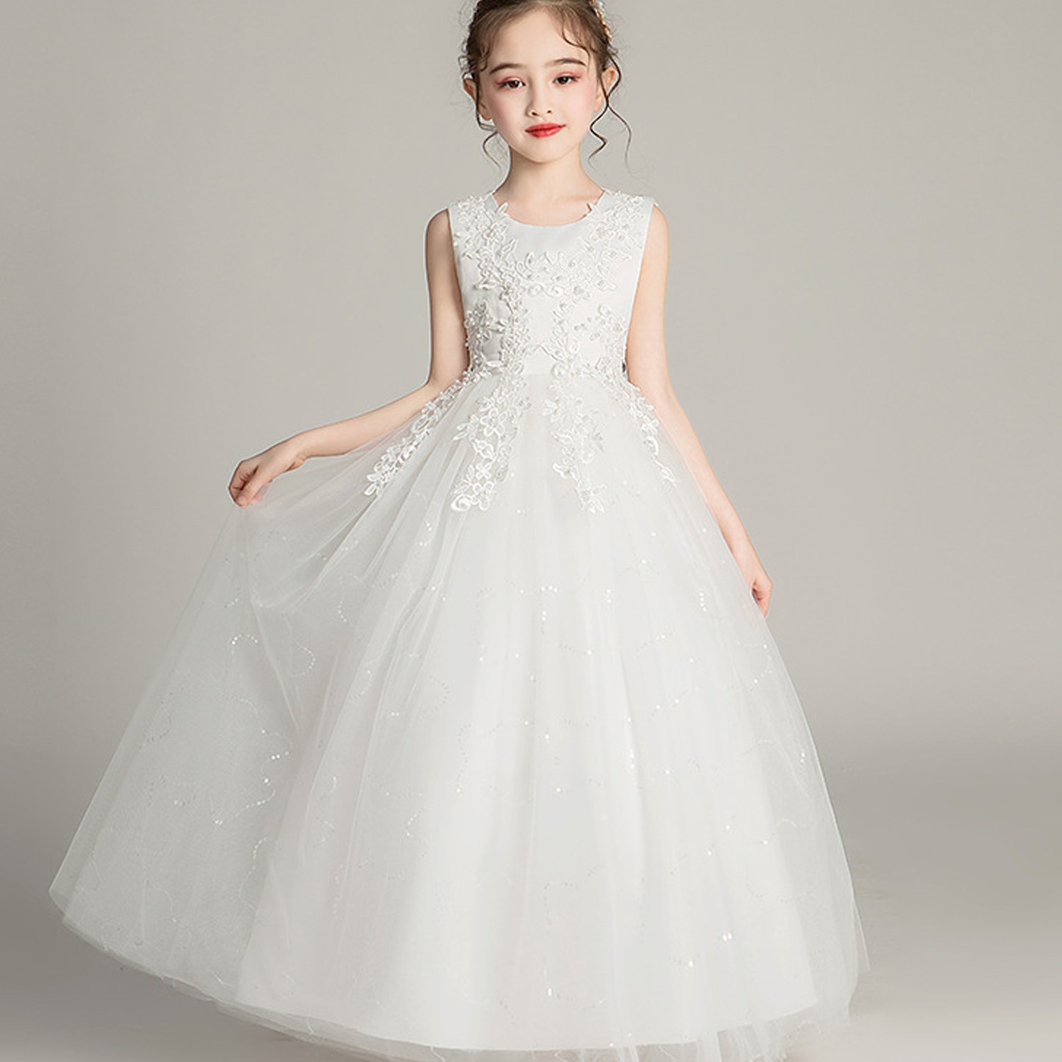 立體雕花緞面禮服-白色 (120cm)