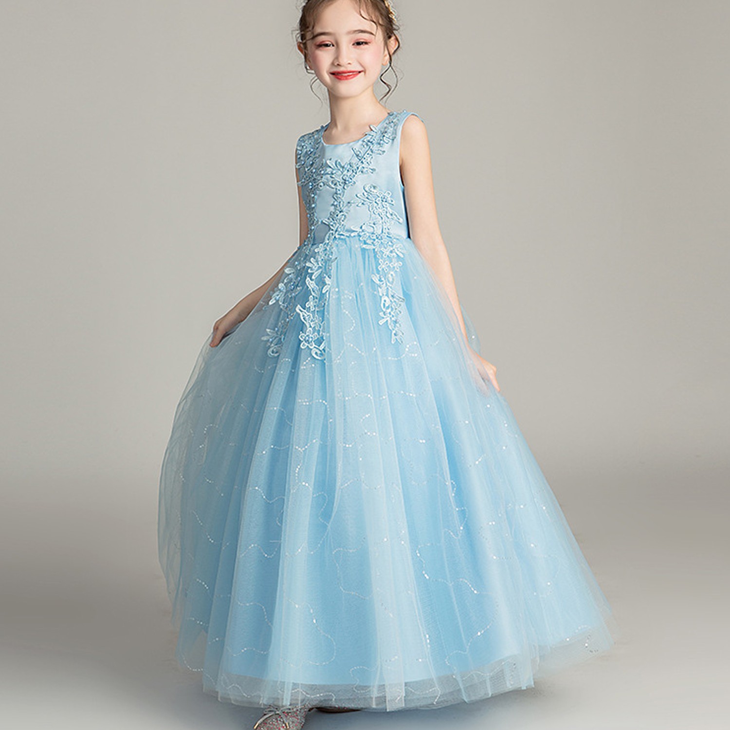 立體雕花緞面禮服-水藍 (120cm)