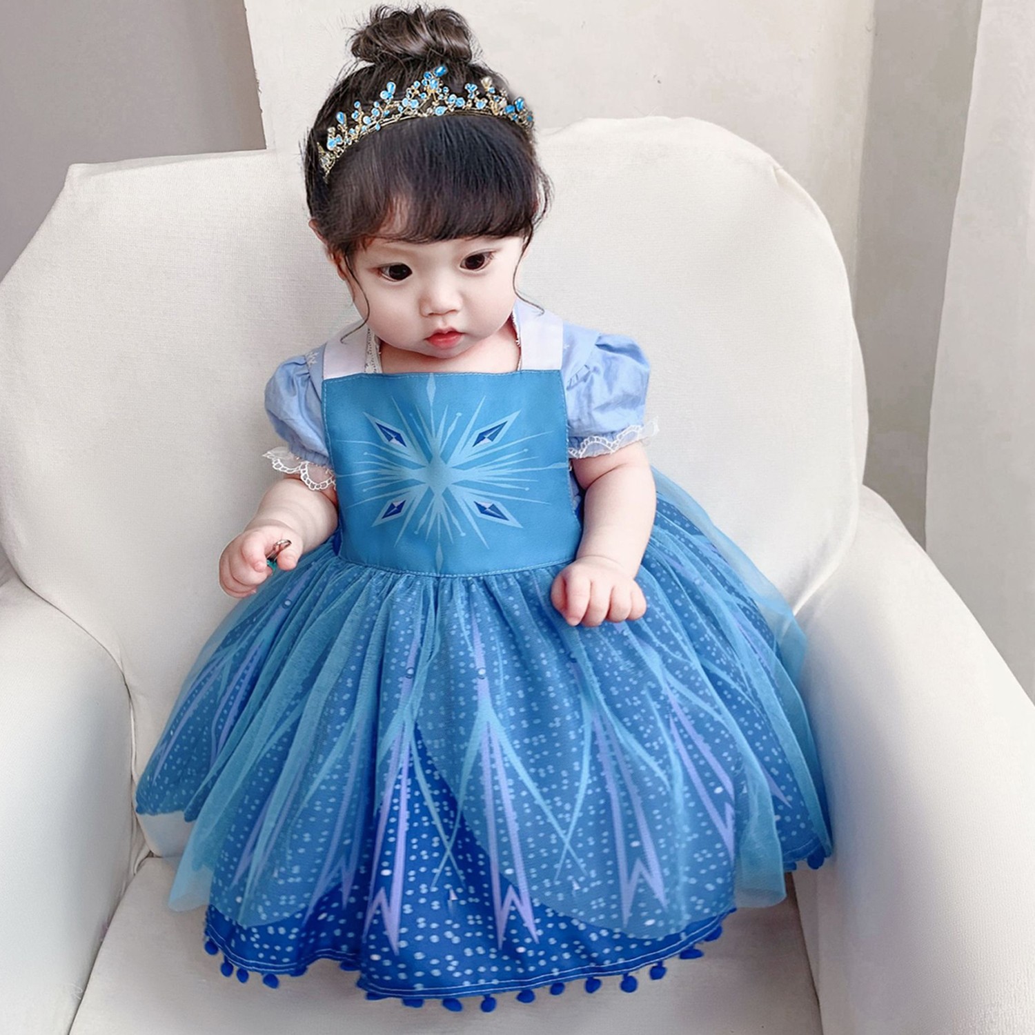 冰雪奇緣艾莎圍裙-毛球 (90-100cm)